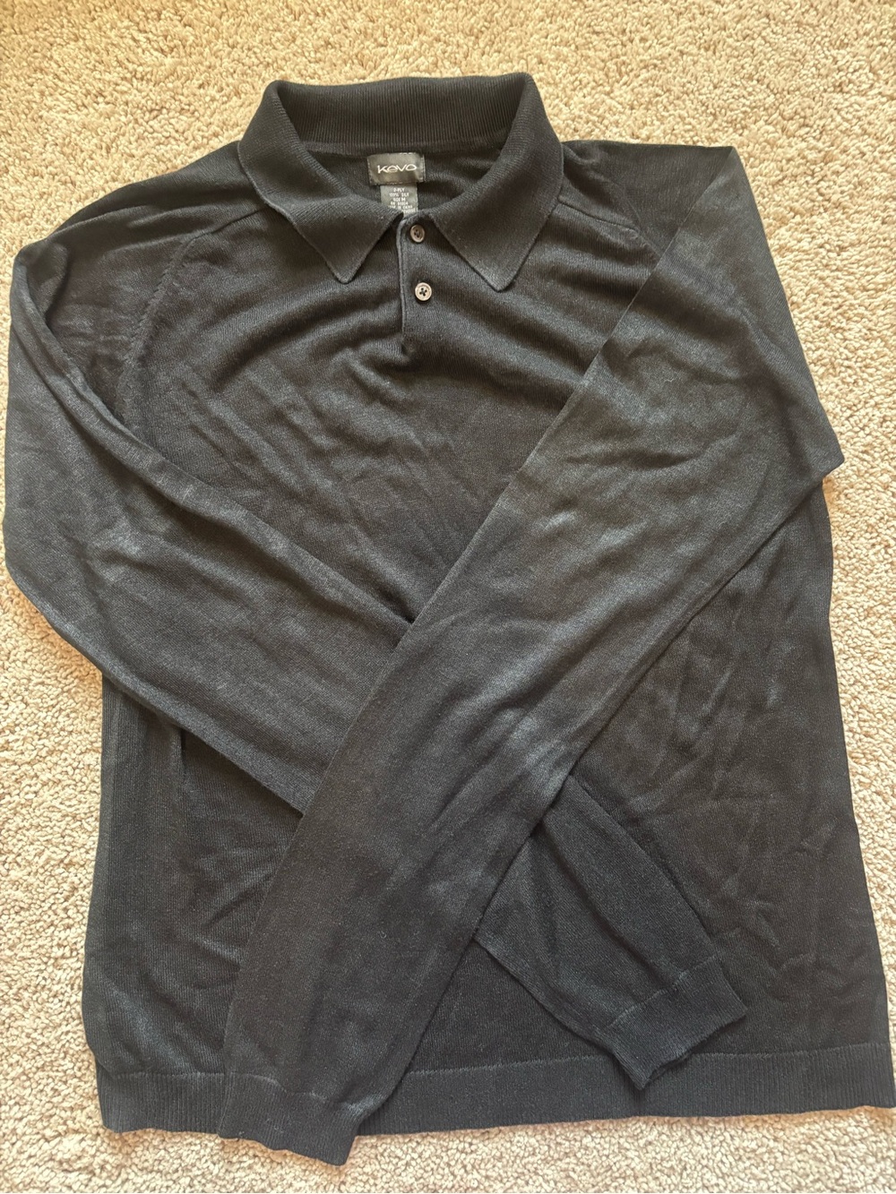 KEVO Black 2-Ply 100% SILK Knit Long Sleeve Polo Sweater | Men's M